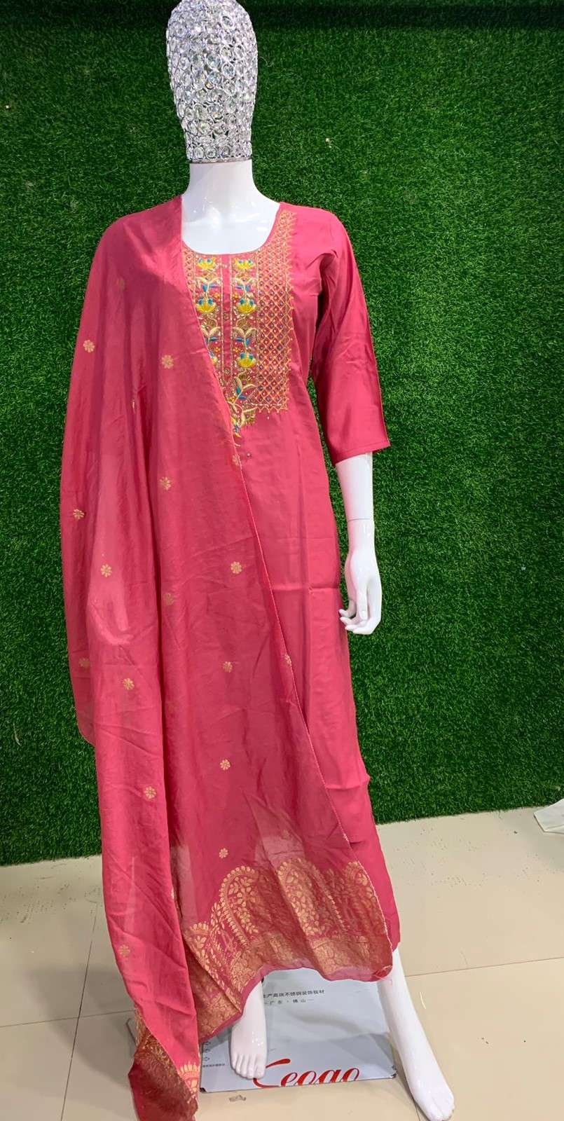 BEMITEX PRESENTS MODAL SILK FABRIC WITH HANDWORK LATEST PINK READYMADE 3 PIECE COLLECTION WHOLESALE SHOP IN SURAT